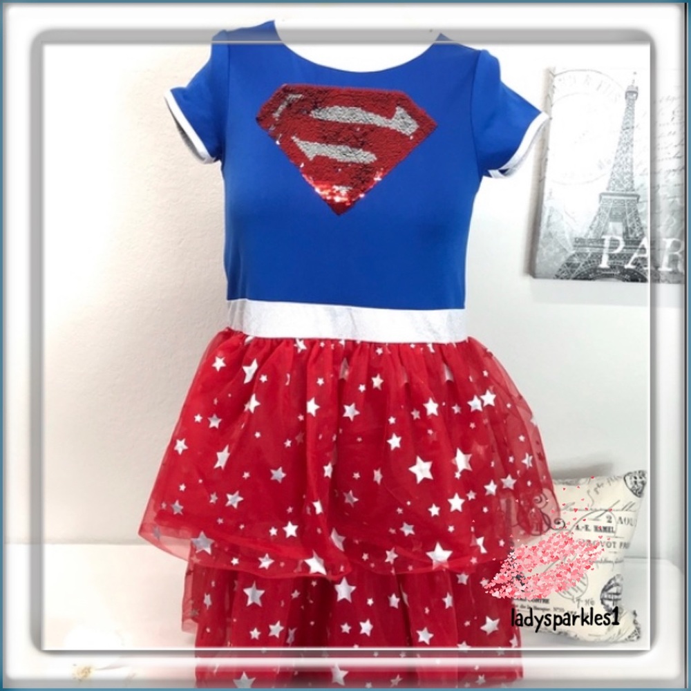 DC Comics Supergirl XL (14-16) Red Blue Silver Sequin Tutu Dress